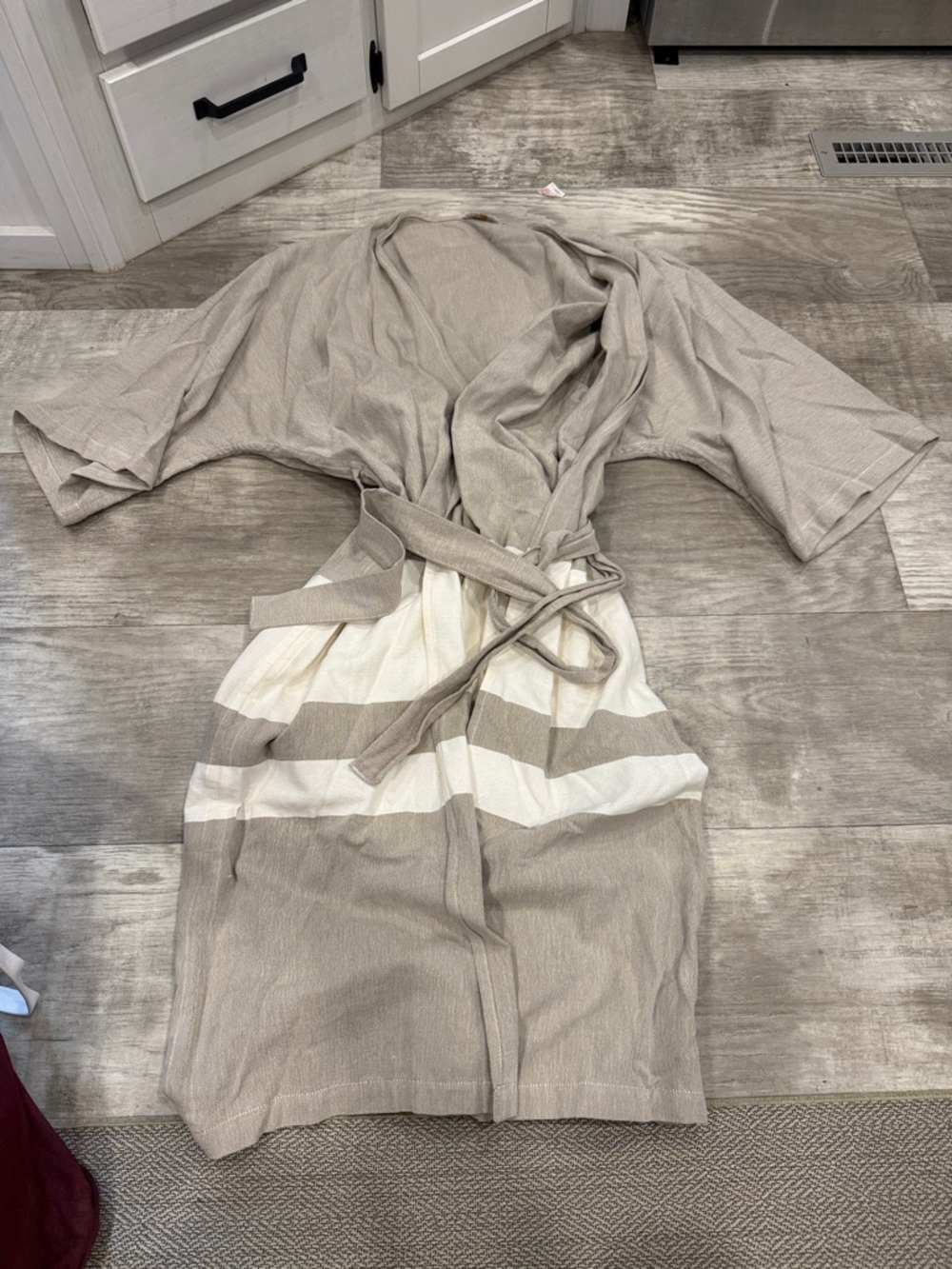 Striped Taupe & Cream Women's Wrap Robe with Tie Waist